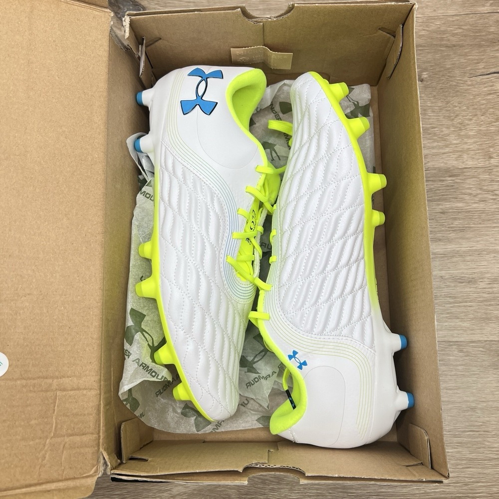 Under Armour Clone Magnético Pro 3 FG White Green Soccer Cleats  Mens Sz 11.5
